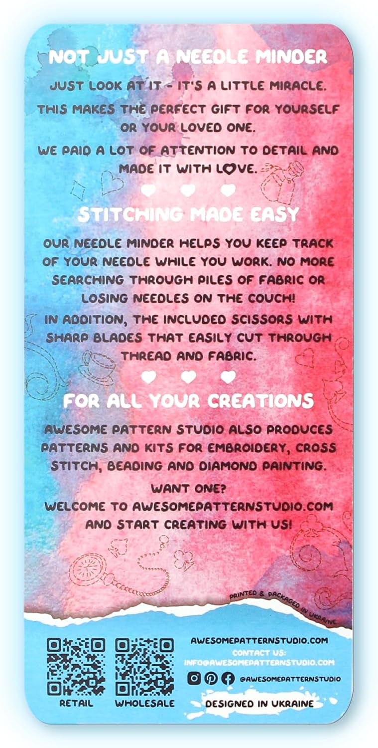 Awesome Pattern Studio Needle Minder Set - Alice's Adventures in Wonderland Castle Magnetic Needle Minder + 2 Needle Threaders + Crane Scissors. Enamel Pin for Cross Stitch, Embroidery and Craft - Image 2